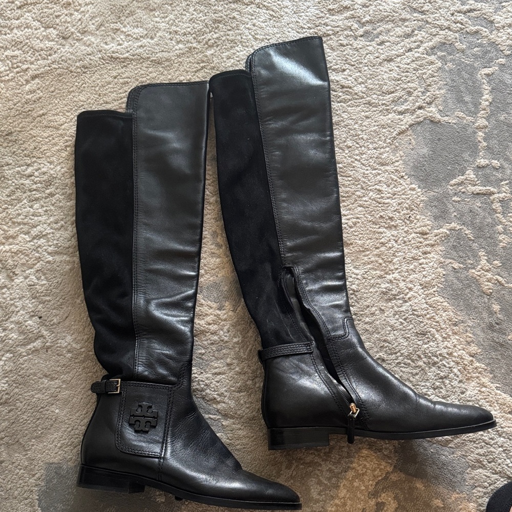 Tory Burch Wyatt Black Over the Knee Boots
